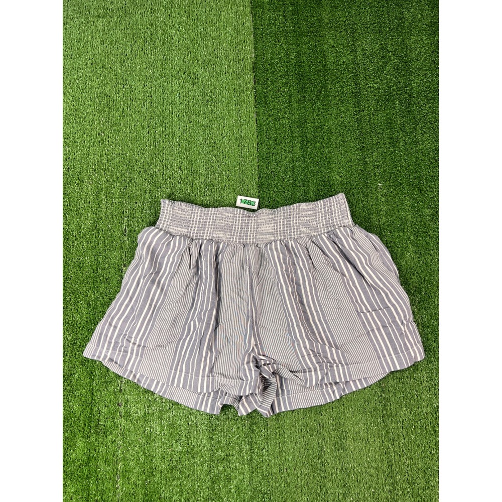 American Eagle Womens Gray White Striped Smocked Waist Relaxed Shorts Size M